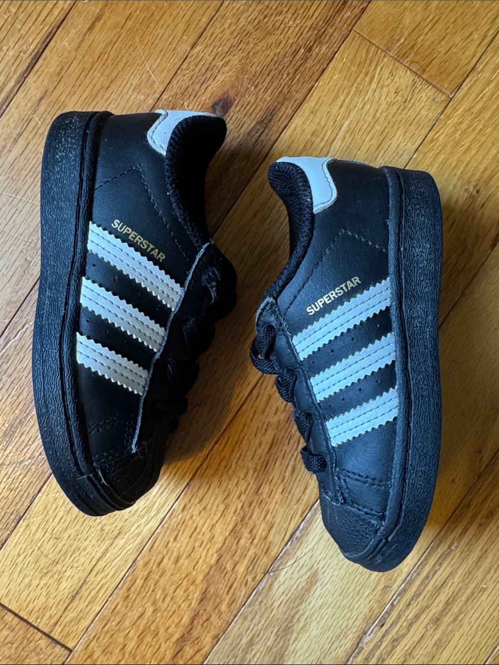 adidas Kids Black Sneakers with White Stripes - Picture 7 of 9